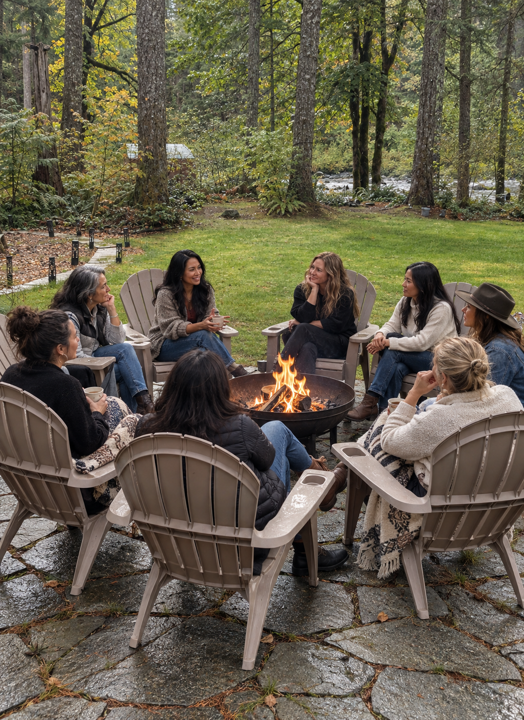 cozy forest fire pit gathering